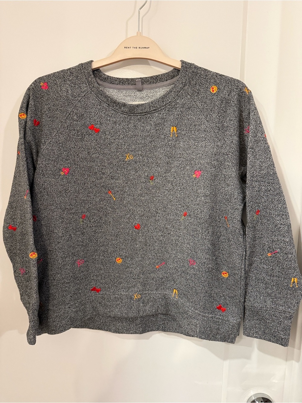 Lou & Grey Gray Crewneck Sweater with Pink & Yellow Embroidery